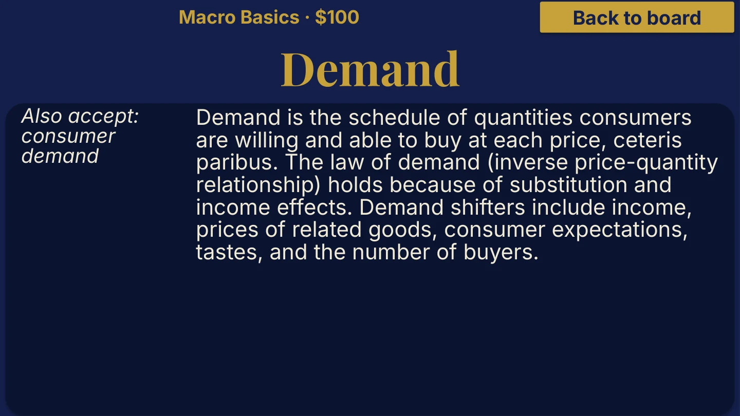 AP Macroeconomics Unit 1 current free game clue and corrected answer explanation