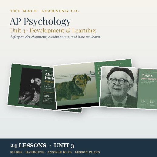 AP Psychology Development & Learning Unit 3 | Slides, Notes, Keys & FRQ cover