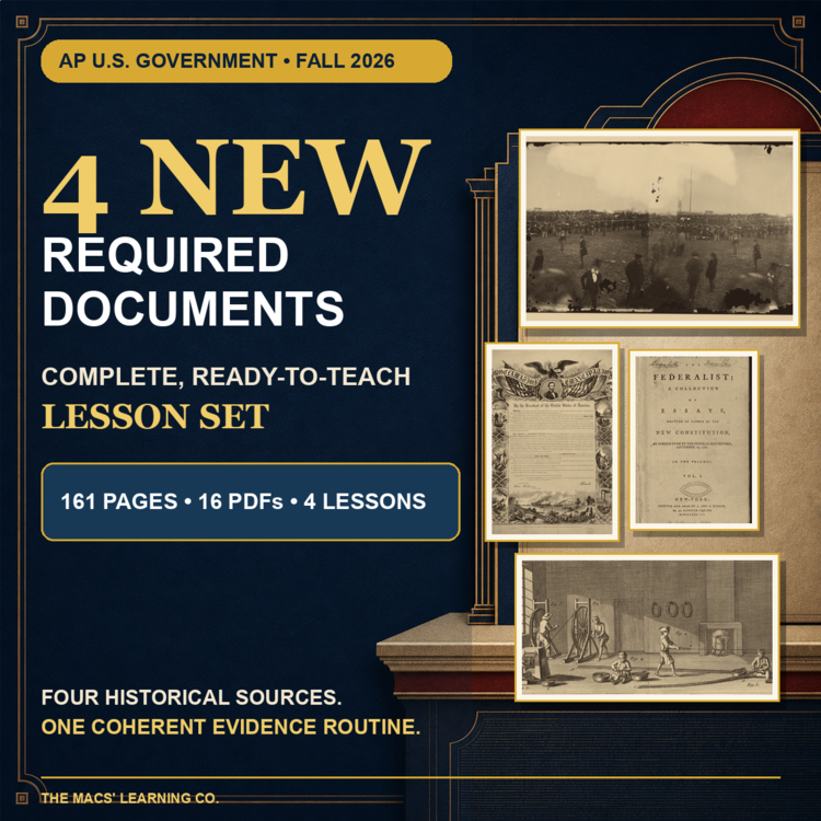 AP Government 4 New Required Documents | Fall 2026 Lessons + Answer Keys cover