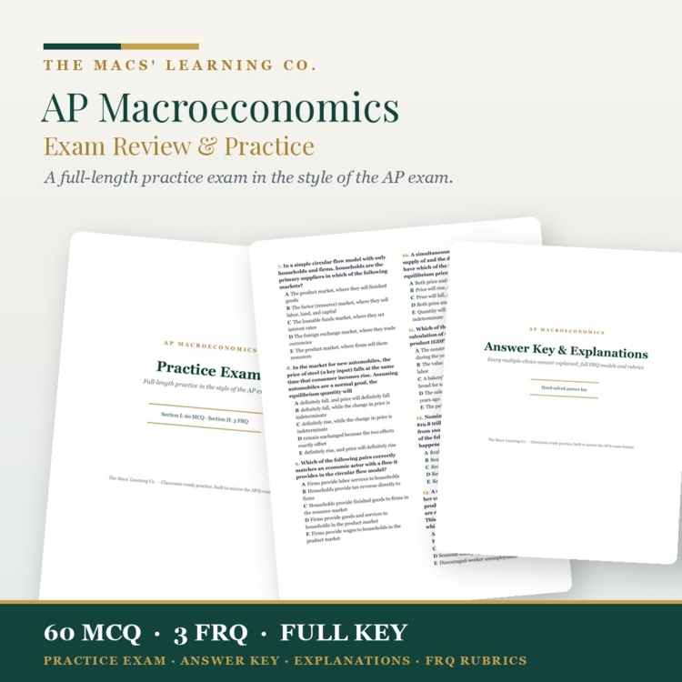 AP Macroeconomics Exam Review & Practice | 60 MCQ + 3 FRQ + Full Key cover
