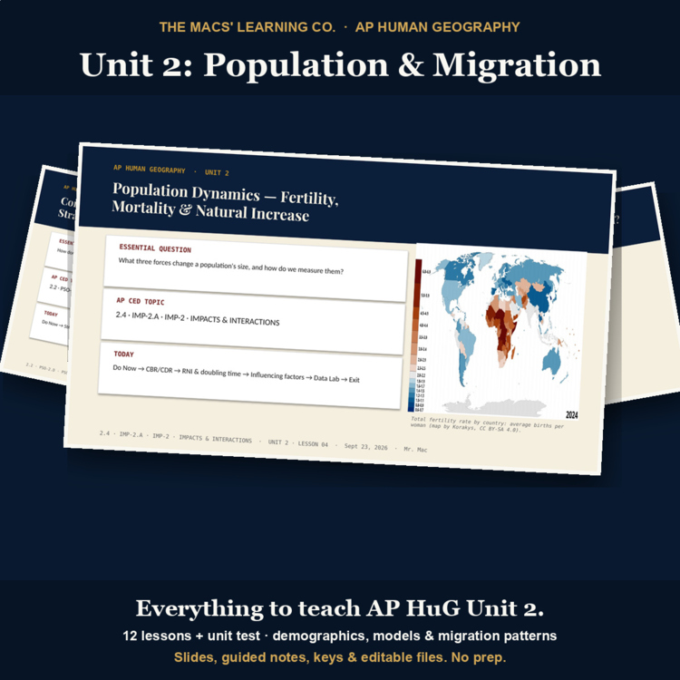 AP Human Geography Unit 2: Population & Migration Patterns | 12 Lessons + Test cover
