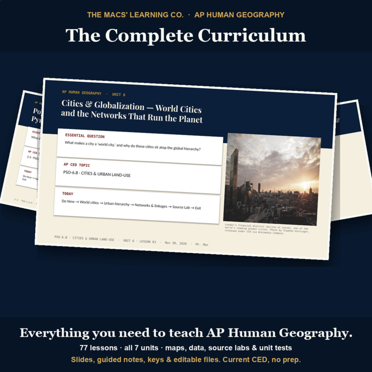 AP Human Geography Curriculum | APHG | 77 Lessons, 7 Units + Tests cover