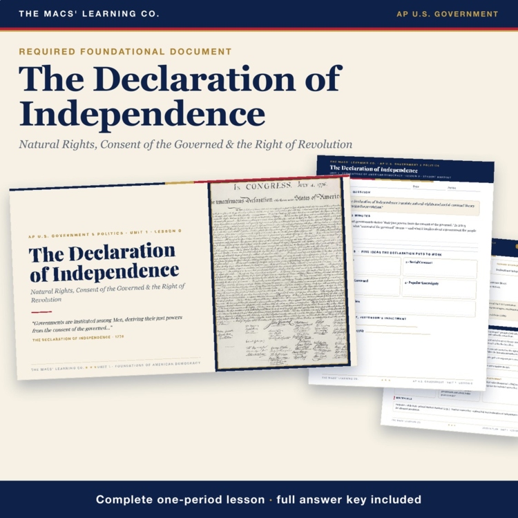 AP Government Declaration of Independence Lesson | Natural Rights + Answer Key cover