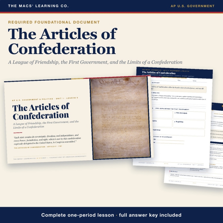 AP Government Articles of Confederation Lesson | Weaknesses + Answer Key cover
