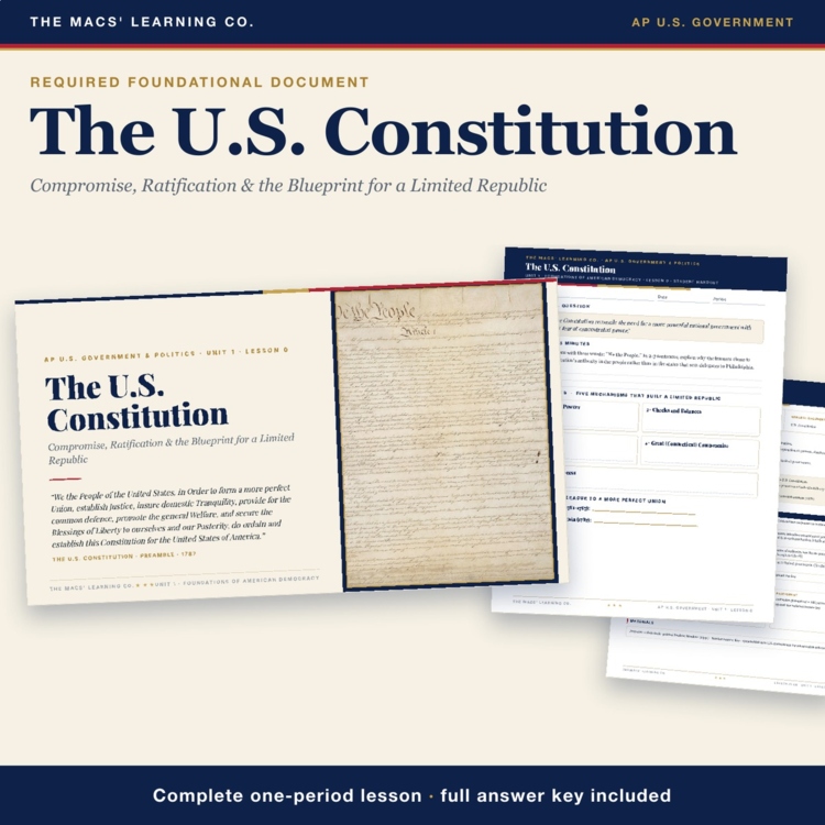 AP Government U.S. Constitution Lesson | Federalism, Ratification + Answer Key cover