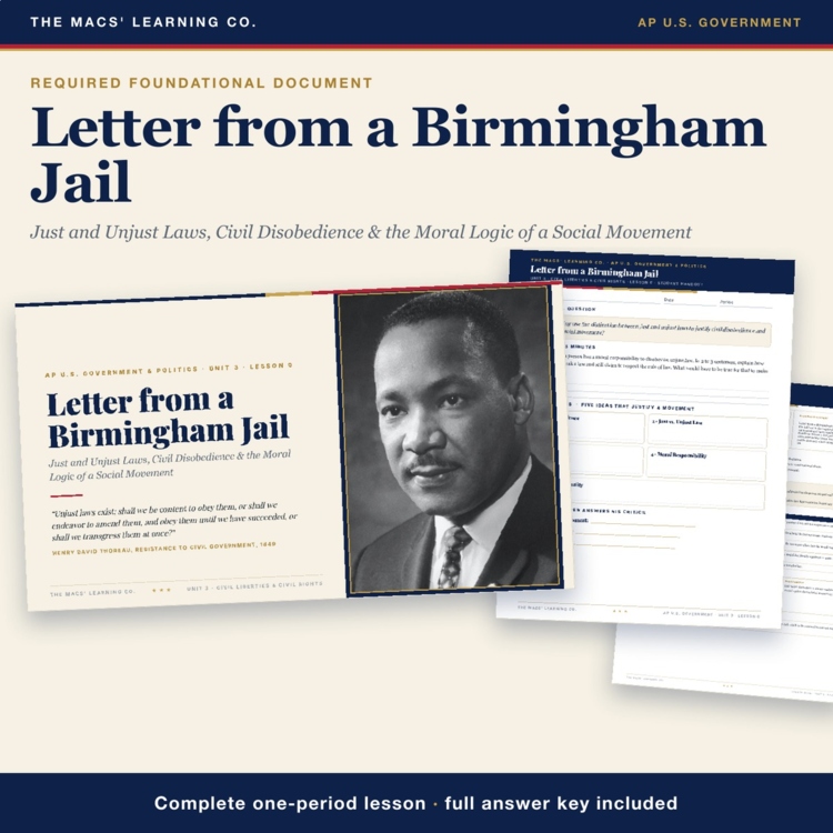 AP Government Letter from a Birmingham Jail Lesson | MLK + Answer Key cover