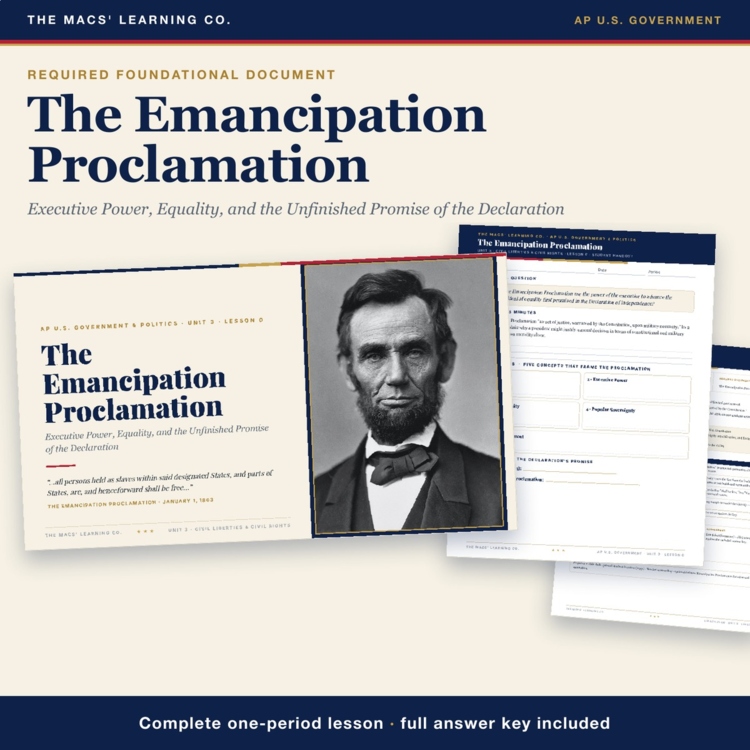 AP Government Emancipation Proclamation Lesson | Executive Power + Answer Key cover