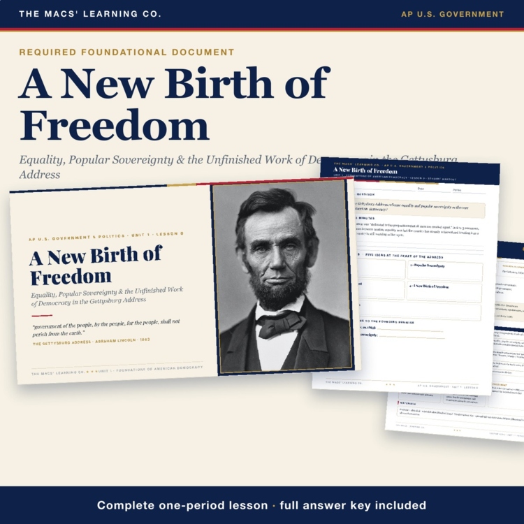 AP Government Gettysburg Address Lesson | A New Birth of Freedom + Answer Key cover