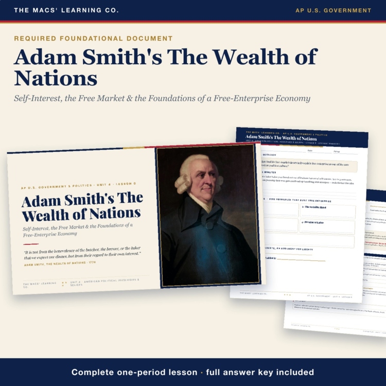 AP Government Wealth of Nations Lesson | Adam Smith Free Market + Answer Key cover