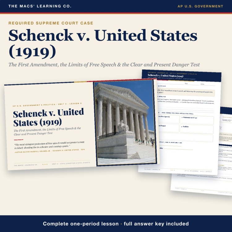 AP Government Schenck v United States Lesson | Clear and Present Danger + Key cover