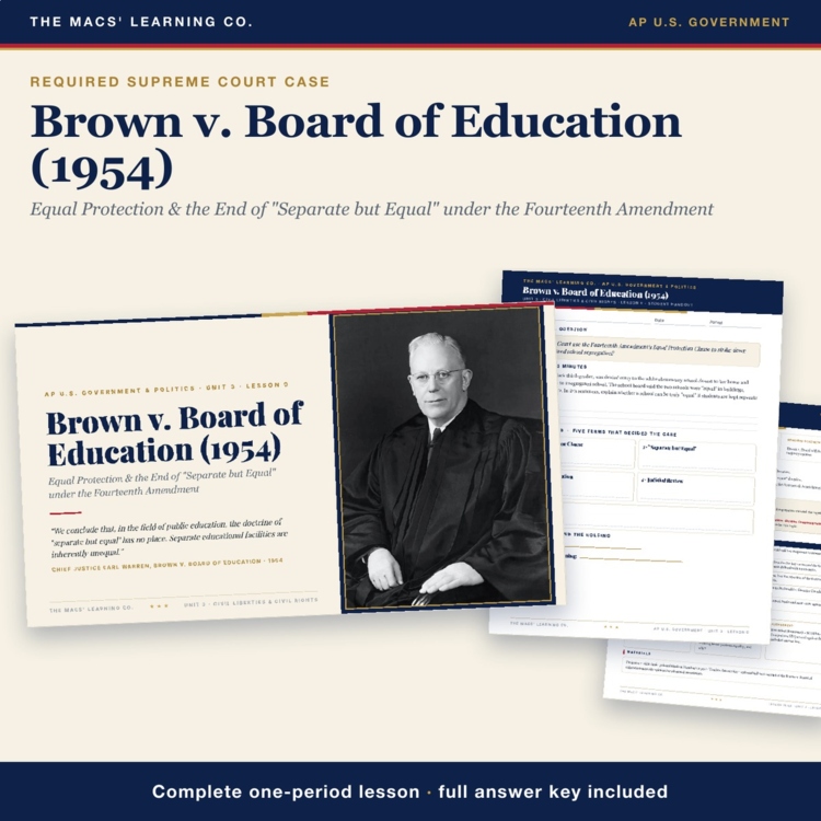 AP Government Brown v Board of Education Lesson | Equal Protection + Answer Key cover