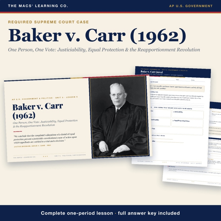 AP Government Baker v Carr Lesson | One Person One Vote + Answer Key cover