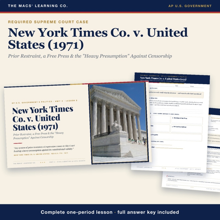 AP Government New York Times v United States Lesson | Prior Restraint + Key cover