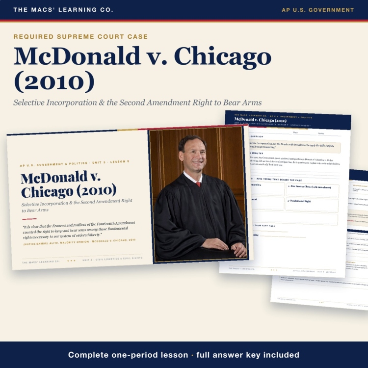 AP Government McDonald v Chicago Lesson | Selective Incorporation + Answer Key cover