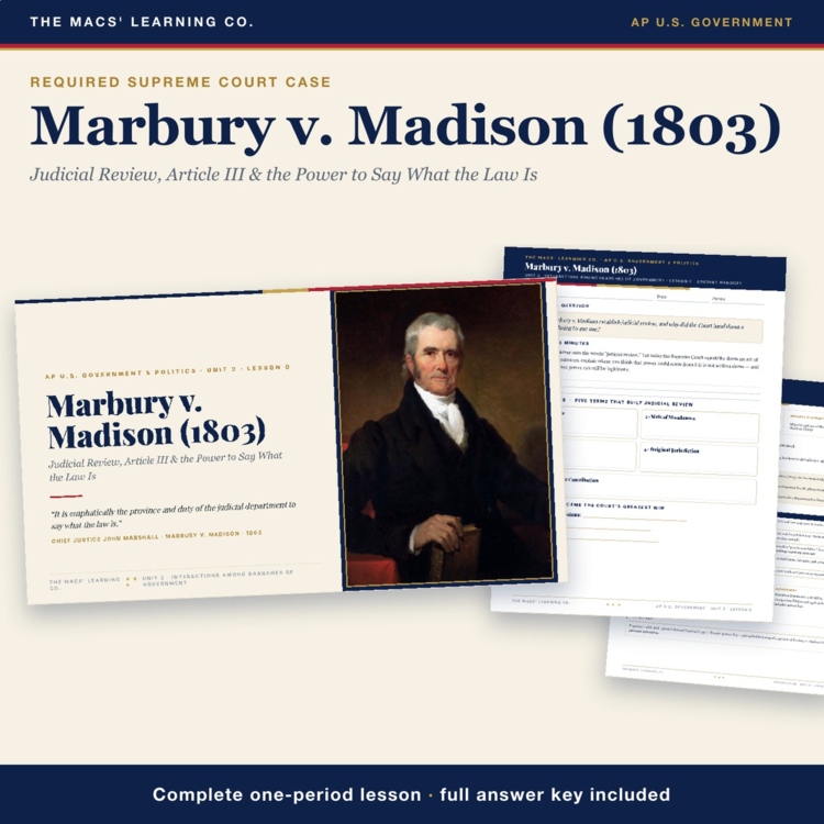 AP Government Marbury v. Madison Lesson | Judicial Review + Answer Key cover