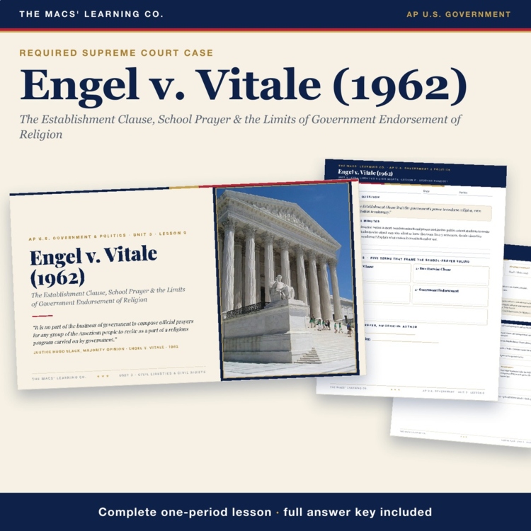 AP Government Engel v. Vitale Lesson | Establishment Clause + Answer Key cover