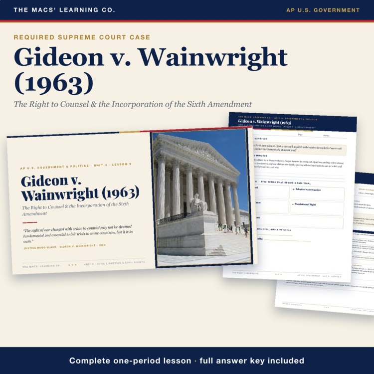 AP Government Gideon v. Wainwright Lesson | Right to Counsel + Answer Key cover