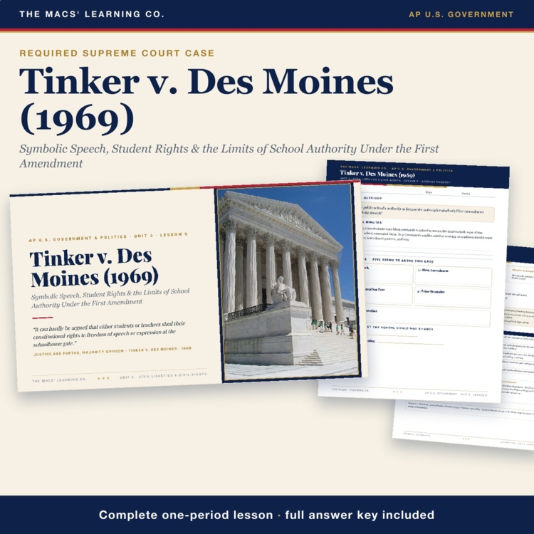 AP Government Tinker v. Des Moines Lesson | Symbolic Speech + Answer Key cover