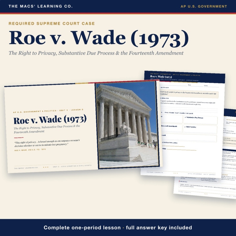 AP Government Roe v. Wade Lesson | Right to Privacy + Answer Key cover