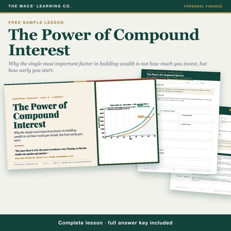 FREE Personal Finance Lesson | The Power of Compound Interest + Answer Key cover