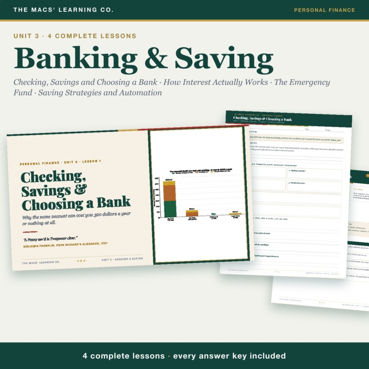 Personal Finance Unit 3: Banking & Saving | Fees, APY, Emergency Fund cover