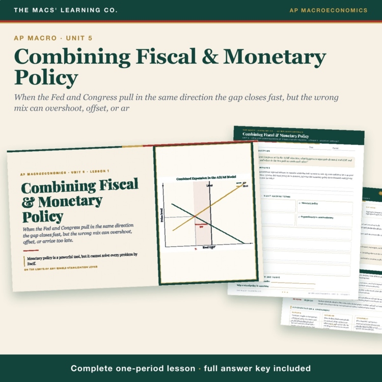 AP Macro Fiscal & Monetary Policy Mix Lesson | AD-AS Model + Answer Key cover
