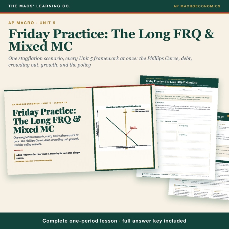 AP Macro Unit 5 FRQ & MC Practice Lesson | Stagflation Scenario + Answer Key cover