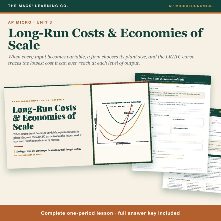 AP Micro Long-Run Costs Lesson | Economies of Scale + LRATC + Answer Key cover