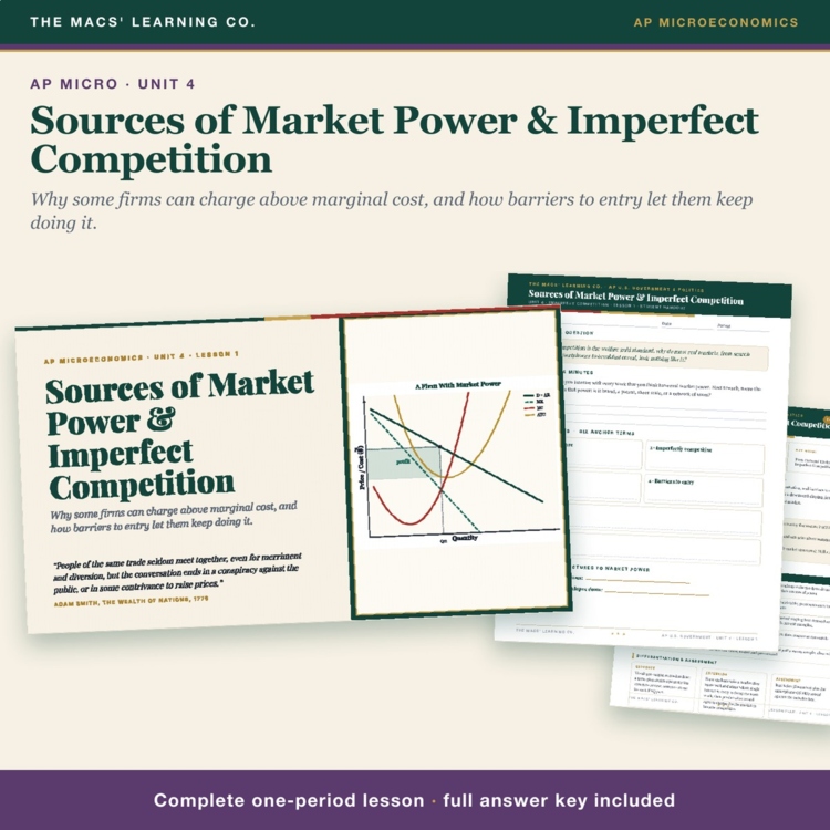 AP Micro Market Power Lesson | Barriers to Entry + Four Structures + Answer Key cover