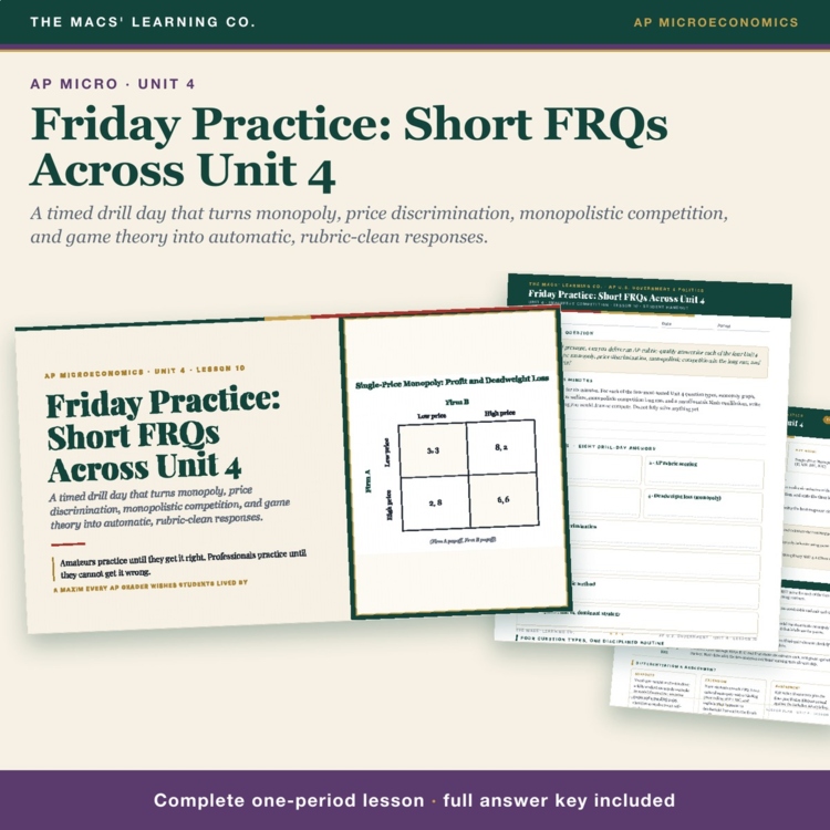 AP Micro Unit 4 FRQ Practice Lesson | Timed Short FRQ Drills + Answer Key cover