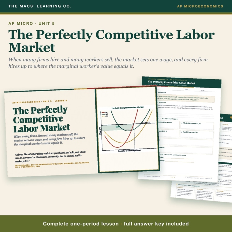 AP Micro Perfectly Competitive Labor Market Lesson | Wage Takers + Answer Key cover