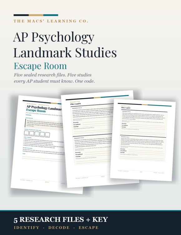 AP Psychology Escape Room Landmark Studies Review Activity Test Prep cover