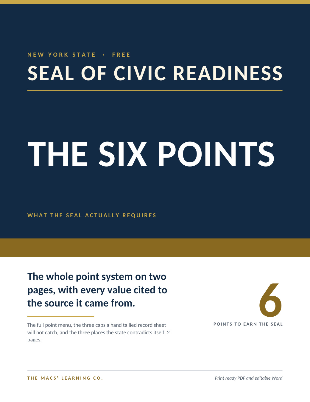 FREE NYS Seal of Civic Readiness Guide | 6 Points, 3 Caps + Point Menu cover