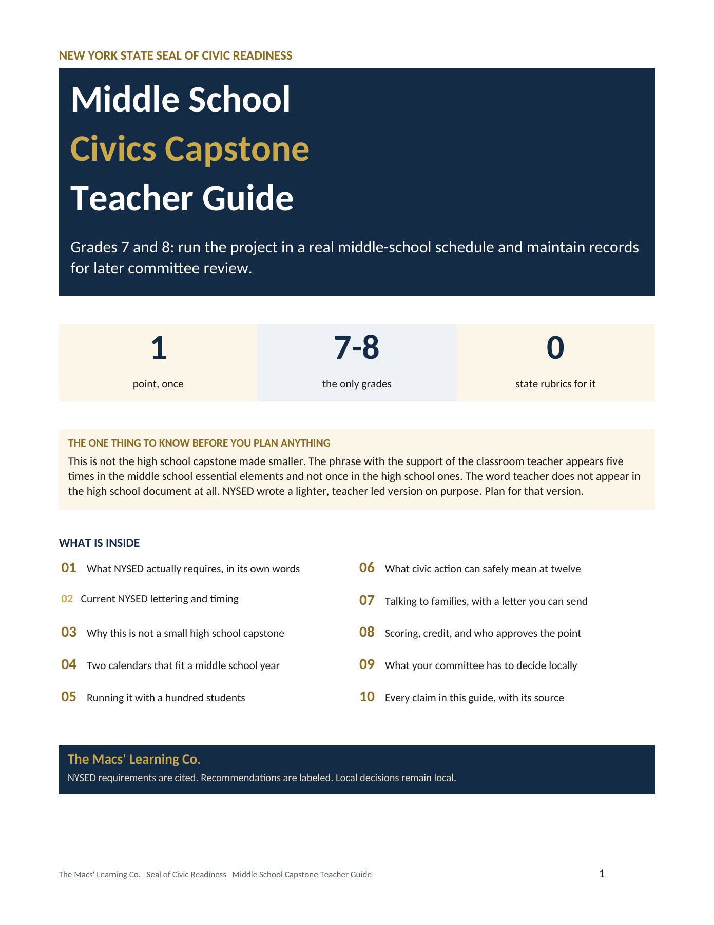 NYS Seal of Civic Readiness Middle School Capstone | Editable Kit cover