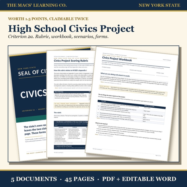 Seal of Civic Readiness High School Civics Project 2a | Rubric + Workbook cover