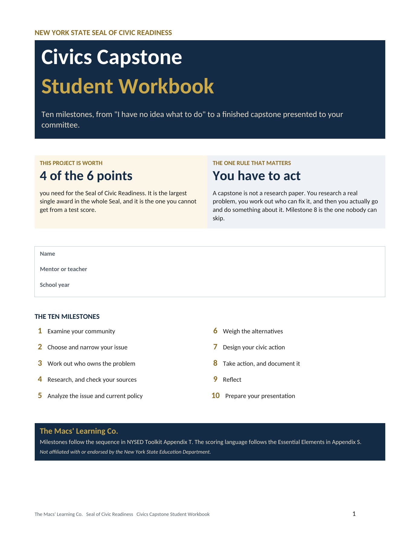 NYS Seal of Civic Readiness High School Capstone 2f | Editable Kit cover