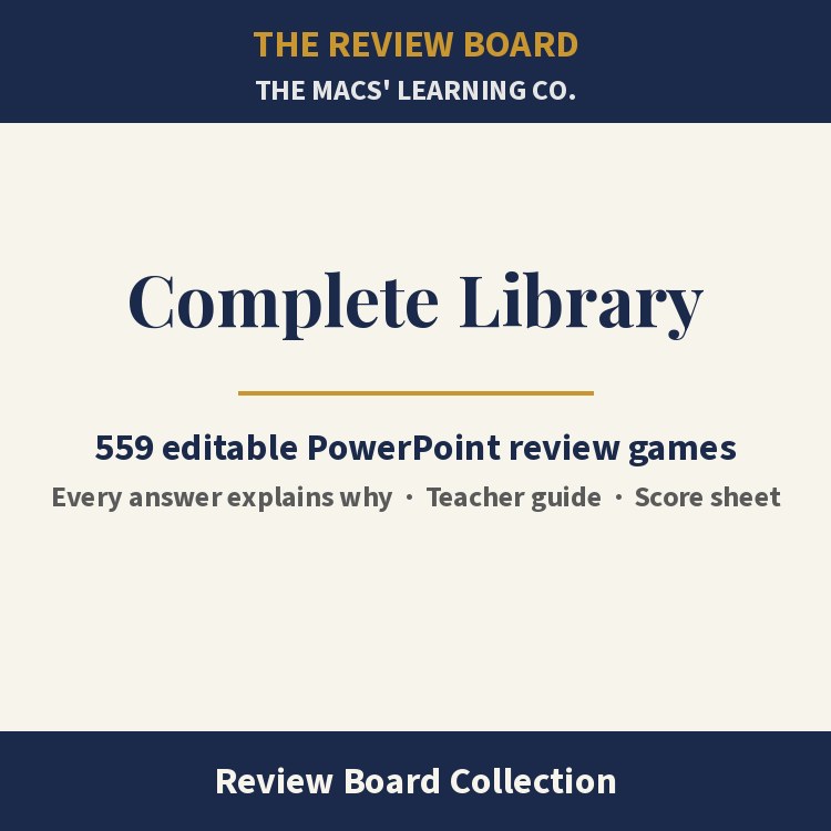 The Review Board Complete Library | 559 Editable PowerPoint Review Games cover
