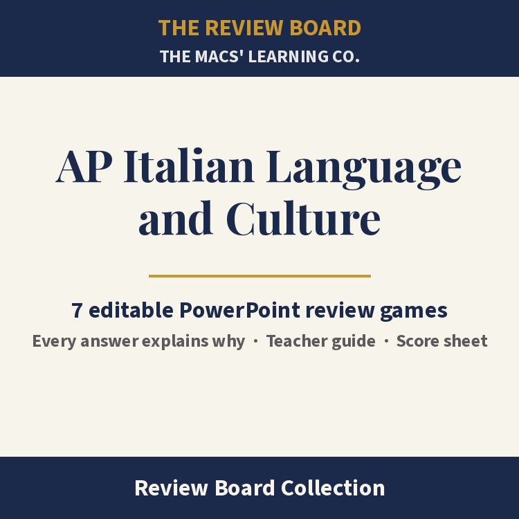 AP Italian Language and Culture Review Board Collection | 7 Editable PowerPoint Review Games cover