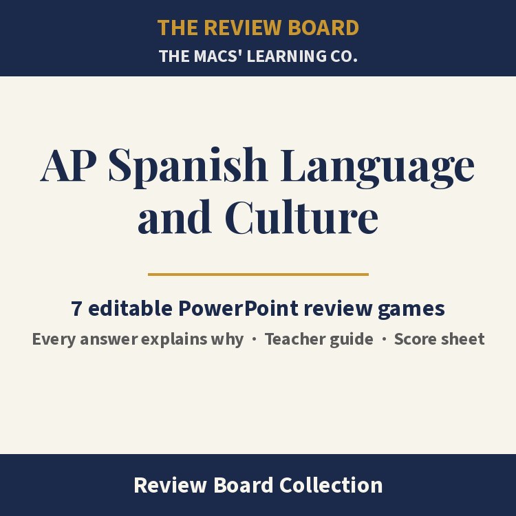 AP Spanish Language and Culture Review Board Collection | 7 Editable PowerPoint Review Games cover