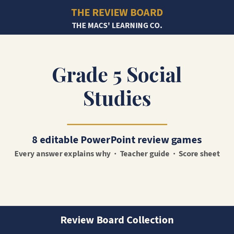 Grade 5 Social Studies Review Board Collection | 8 Editable PowerPoint Review Games cover