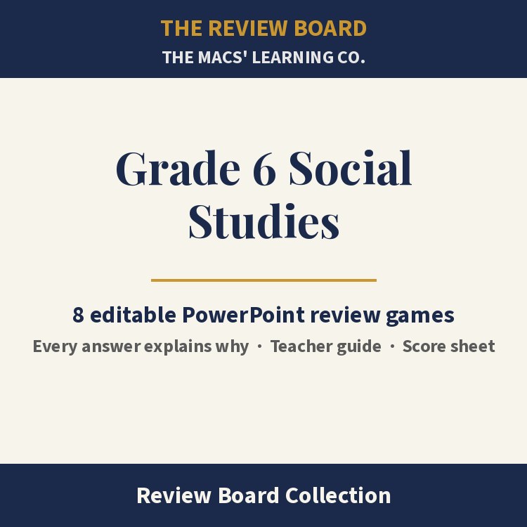 Grade 6 Social Studies Review Board Collection | 8 Editable PowerPoint Review Games cover