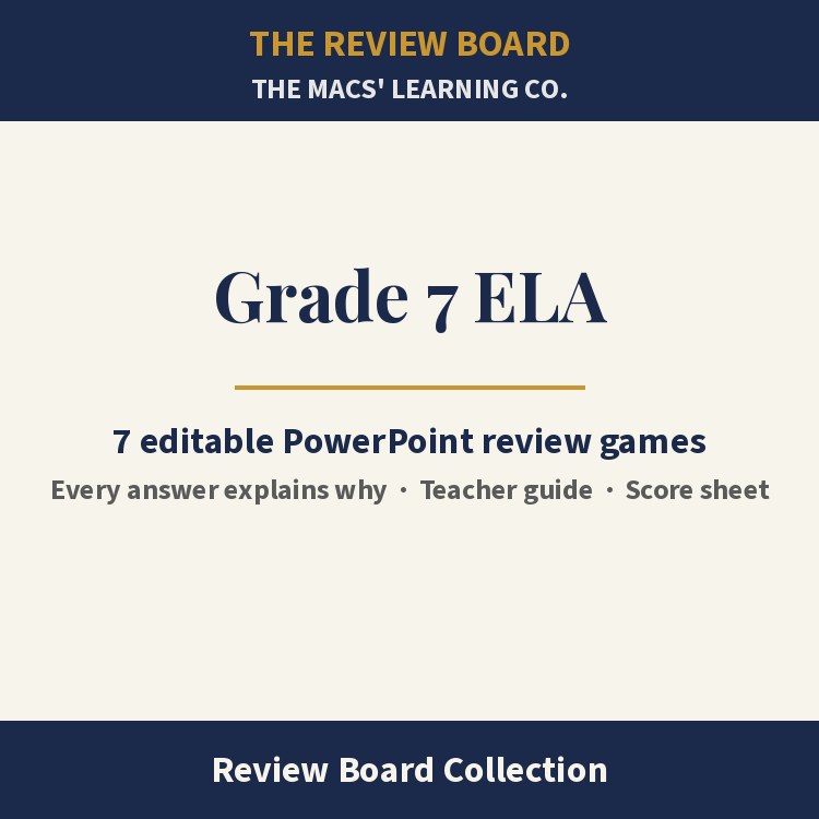 Grade 7 ELA Review Board Collection | 7 Editable PowerPoint Review Games cover