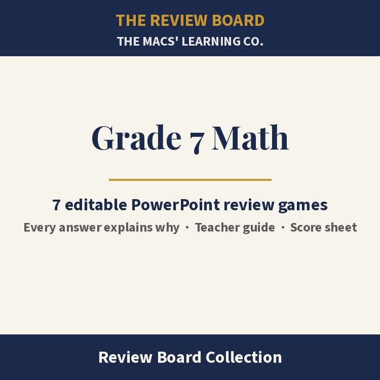 Grade 7 Math Review Board Collection | 7 Editable PowerPoint Review Games cover