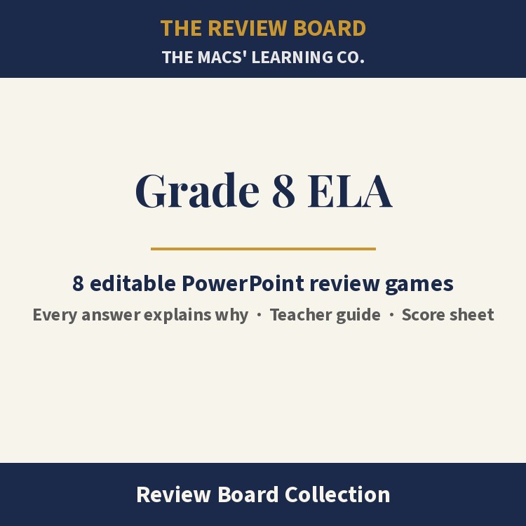 Grade 8 ELA Review Board Collection | 8 Editable PowerPoint Review Games cover