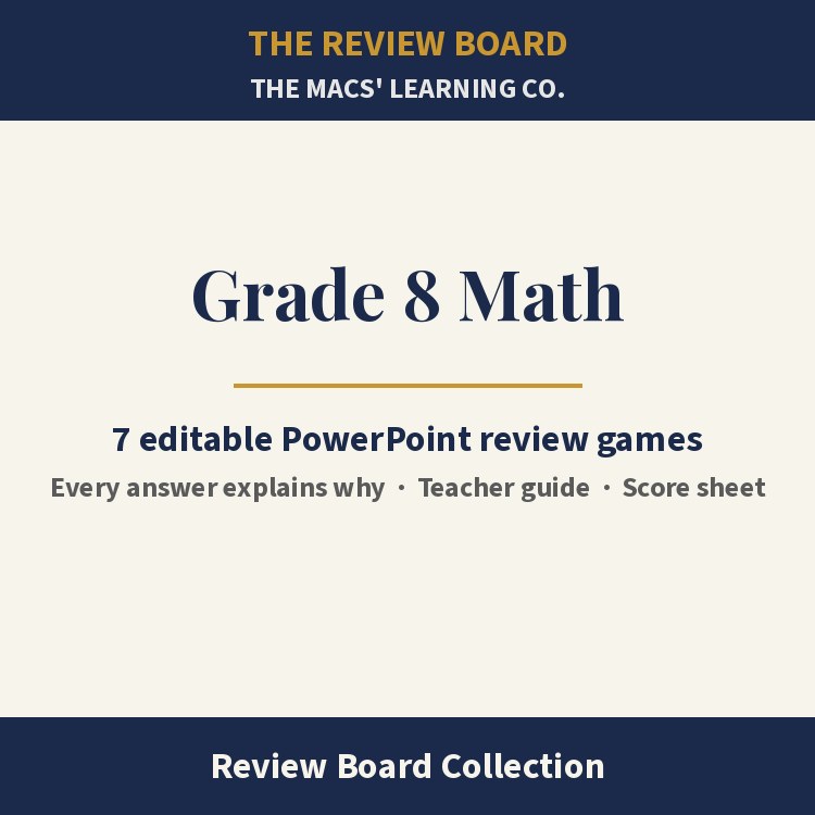 Grade 8 Math Review Board Collection | 7 Editable PowerPoint Review Games cover
