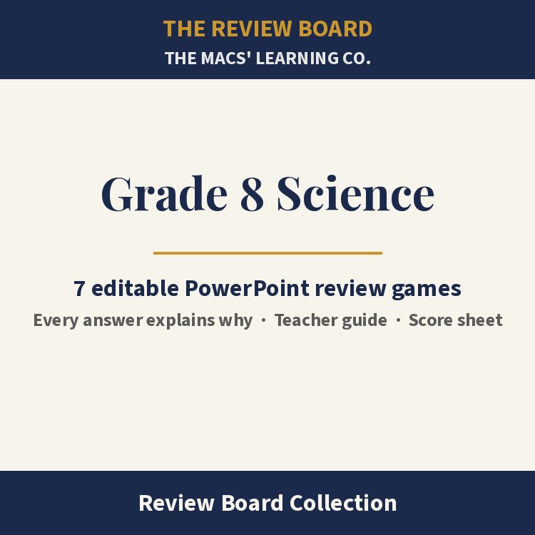 Grade 8 Science Review Board Collection | 7 Editable PowerPoint Review Games cover