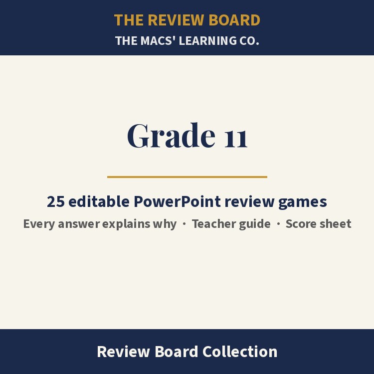 Grade 11 Review Board Collection | 25 Editable PowerPoint Review Games cover