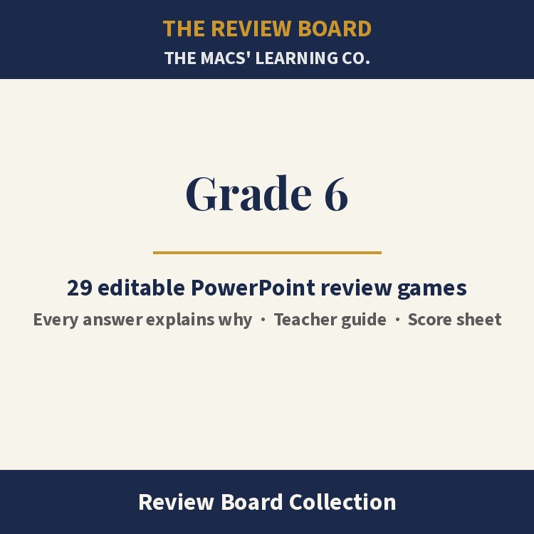 Grade 6 Review Board Collection | 29 Editable PowerPoint Review Games cover