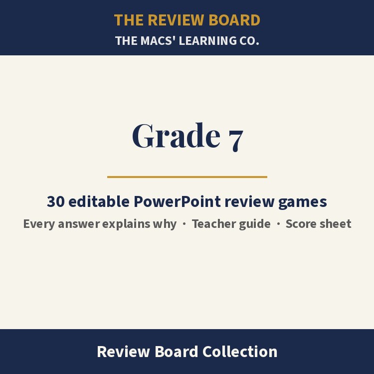 Grade 7 Review Board Collection | 30 Editable PowerPoint Review Games cover