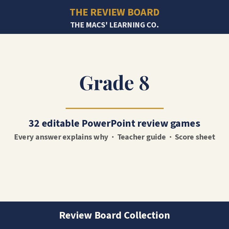 Grade 8 Review Board Collection | 32 Editable PowerPoint Review Games cover